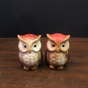 Owl Ceramic Salt And Pepper Shakers. Brown.